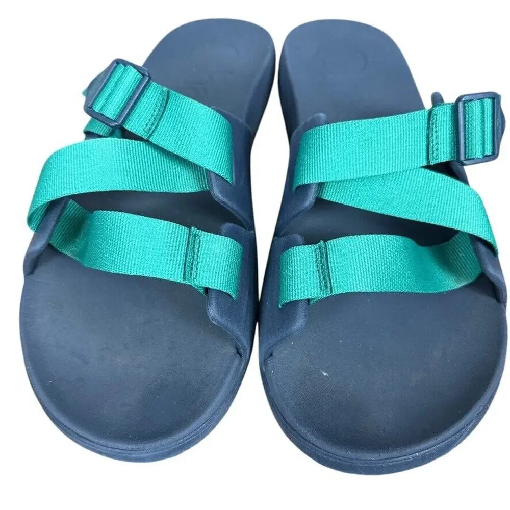 Chaco Chillos Slide Navy Green Mens Sandals Sporty Summer Shoes Flip Flops sz 14